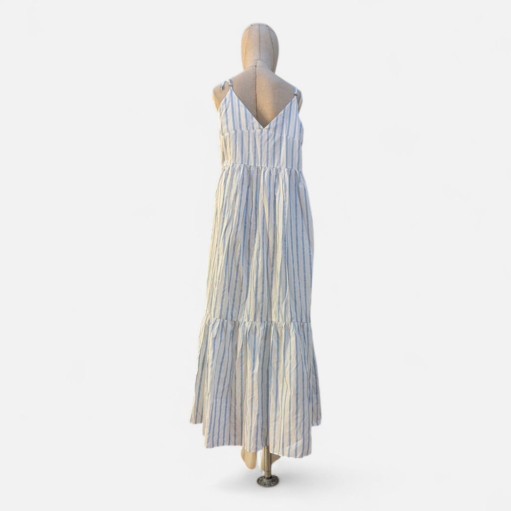 ASOS Striped White Blue Maxi Dress - Size 12 - Picture 3 of 11